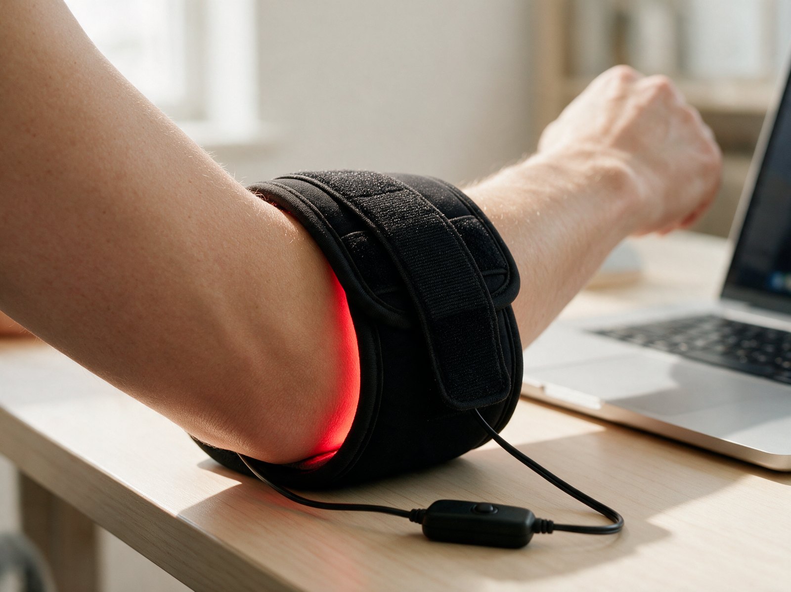 The Band closed around an elbow at a desk
